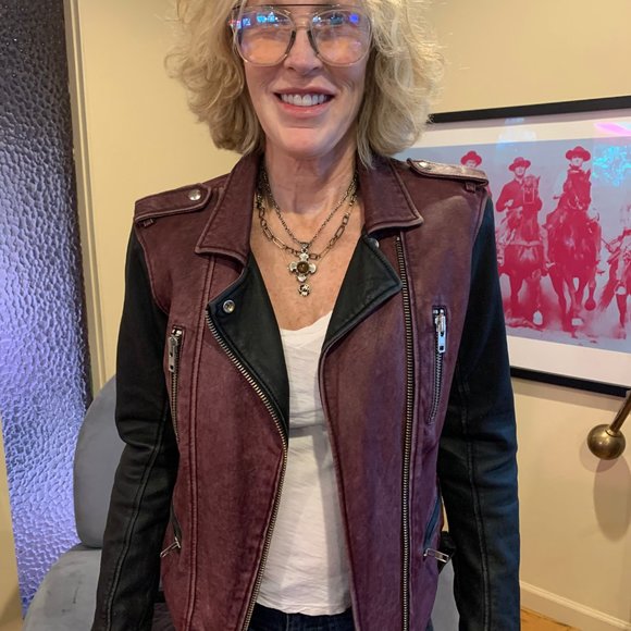 Iro Paris Distressed Burgundy/Black Leather Moto Jacket - Picture 6 of 8